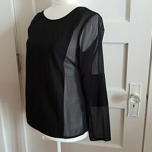 Black Crepe Top Sheer Sleeve Size S romantic minimalist evening party ready